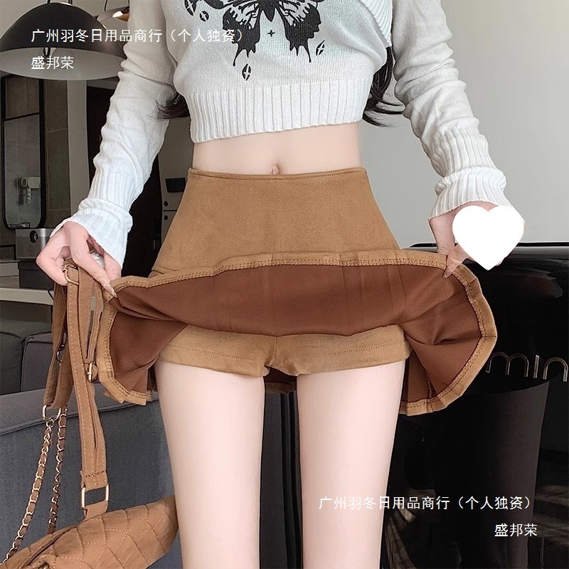 秋冬の女性用黒鹿革プリーツスカート、小柄な人向け、ハイウエスト、痩身、露出防止、ホットガールAラインショートスカート|undefined
