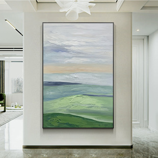 纯手绘油画抽象玄关挂画小清新风景壁画极简厚肌理装饰画餐厅大幅