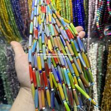 尼泊尔彩色长款米珠5*20mm手工制作琉璃珠散条 半成品DIY饰品配件
