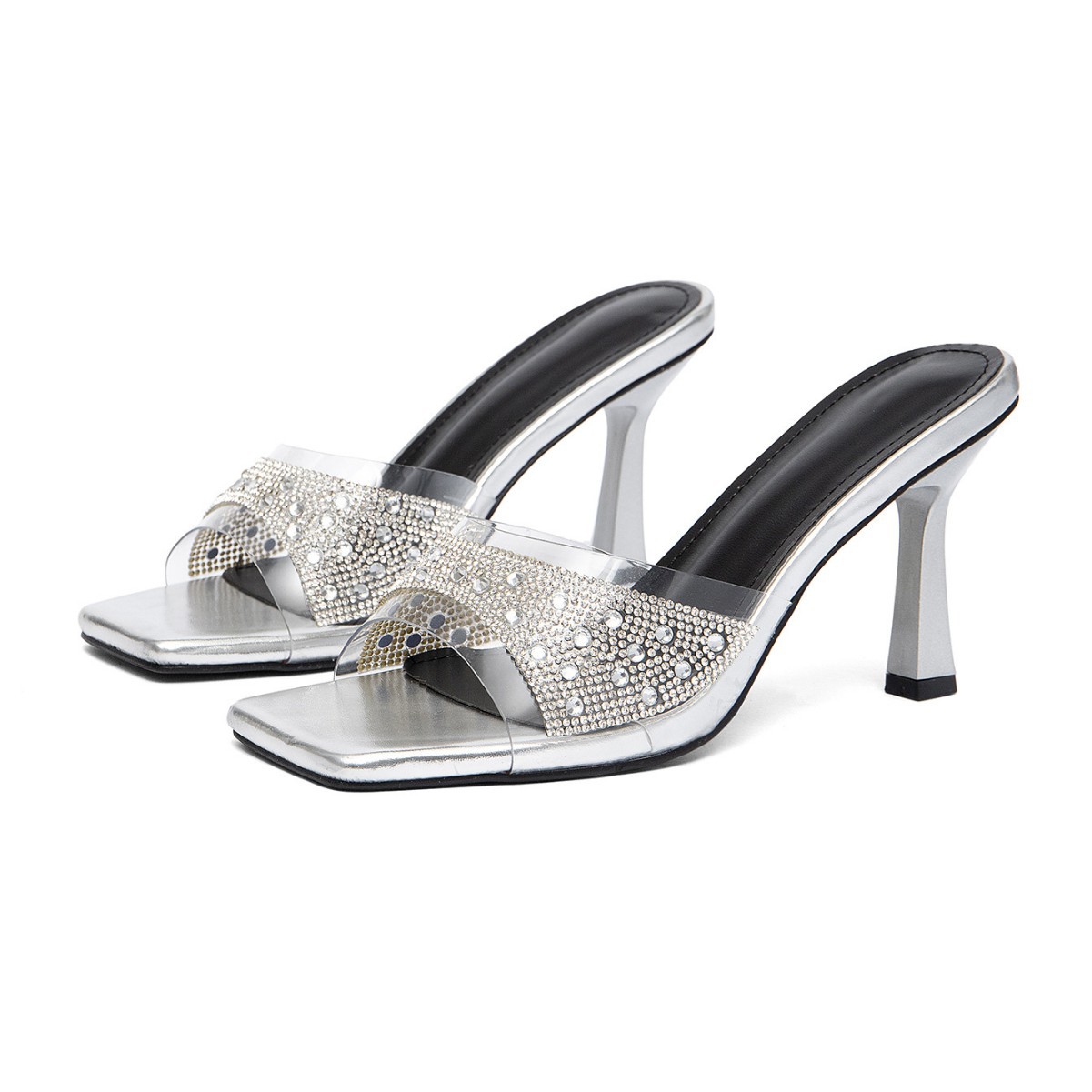 Sandali con tacco a spillo trasparenti e strass da donna eleganti_voghion.com