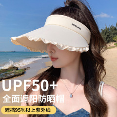 夏季遮阳帽韩版花边空顶帽瘦脸户外防紫外线可卷便携旅行防晒帽女