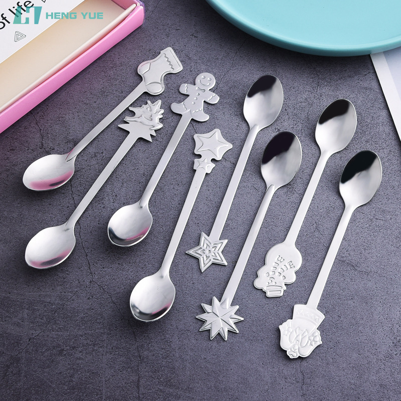 410 Stainless Steel Christmas Pattern Cartoon Coffee Spoon Christmas Spoon Cross-border E-Commerce Christmas Gift Coffee Spoon