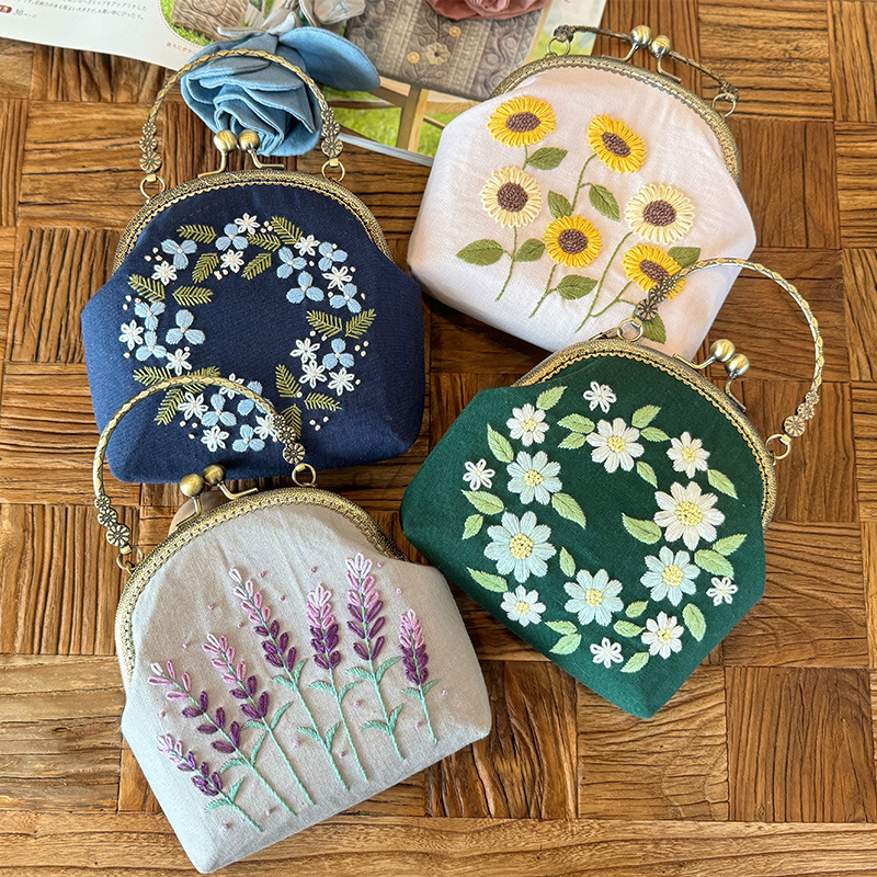 Lu bordado tela tela tridimensional bordado bolso de mano bordado a mano bolso de oro de boca de bricolaje bolso de material flor bolso de mensajero de doble uso