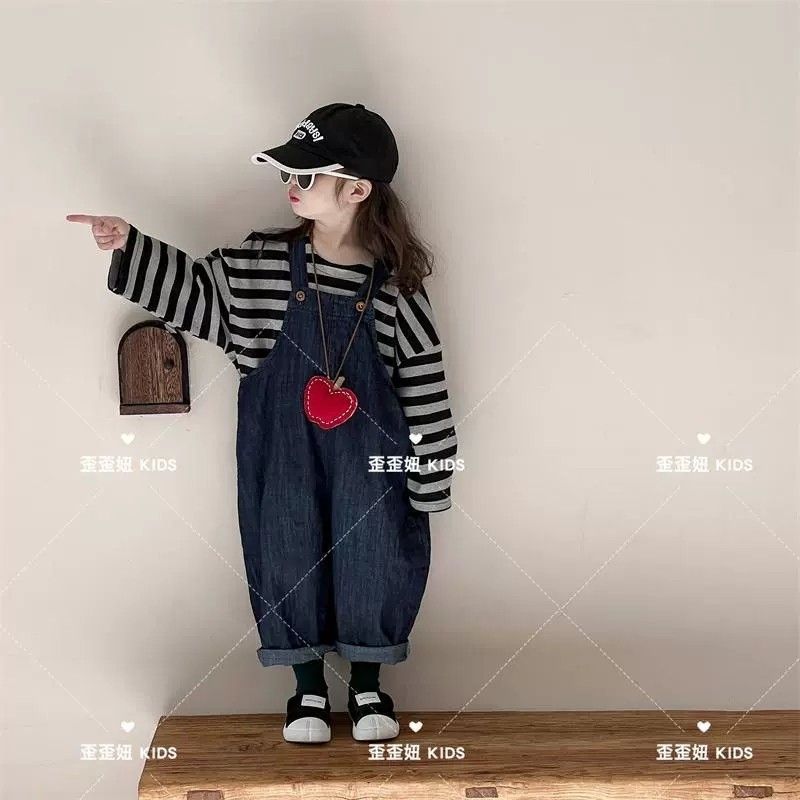 女童春季套装新款森系牛仔背带裤洋气宝宝春秋时髦儿童两件套|undefined