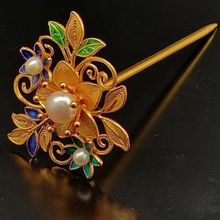花丝镶嵌珍珠珐琅纯铜镀金古风簪子汉服新娘古装头饰发簪复古款