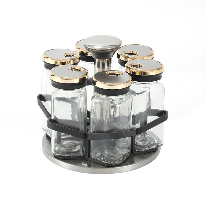 Botella de condimento giratoria de cocina Tarro de condimento doméstico Caja de condimento Juego de combinación de vidrio Tarro de condimento Estante de almacenamiento de condimento