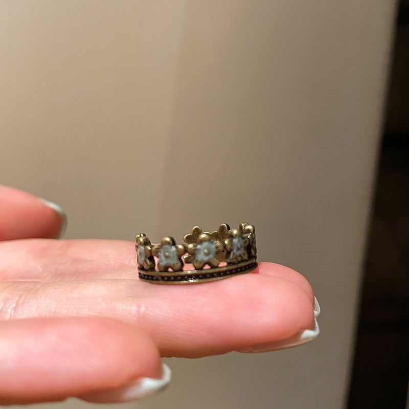 Oil Drop Flower Open Vintage Style Versatile Index Finger Ring Light Luxury High-end Feel Jewelry_voghion.com