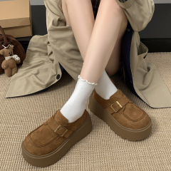 复古棕色法式厚底勃肯鞋女2025新款秋季配裙子增高百搭乐福单鞋子