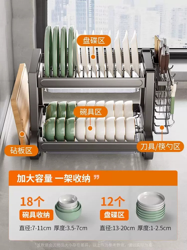 家庭用カウンタートップ収納ステンレス鋼ガングレーディッシュラックキッチン収納ラック多機能収納排水ボウルラック|undefined