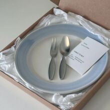 茶系奶蓝渐变手绘釉下彩餐盘家用甜品盘菜盘水果盘复古冷淡系盘子