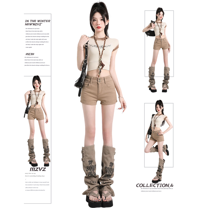 Khaki Denim Shorts for Women, Summer 2026 New Style, High-Waisted, Sexy A-Line, Tight-Fitting, Hip-Hugging Hot Pants for Women Khaki Denim Shorts for Women, Summer 2026 New Style, High-Waisted, Sexy A-Line, Tight-Fitting, Hip-Hugging Hot Pants for Women
