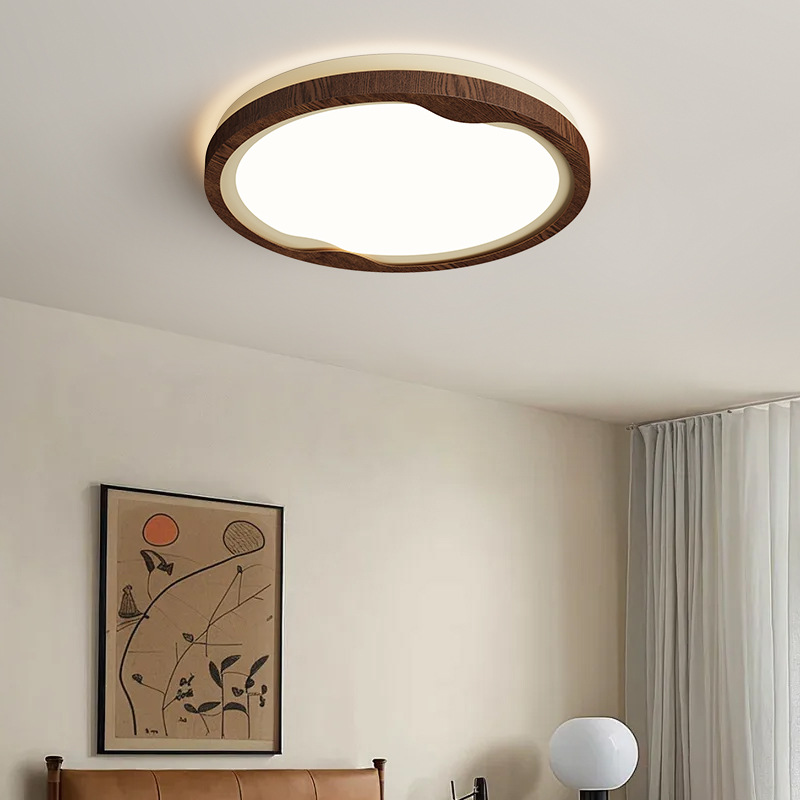 Lámpara de techo de sala de estar, estilo antiguo, color de nogal, personalidad creativa, lámpara de protección ocular de viento silencioso, lámpara de estudio de dormitorio de viento crema