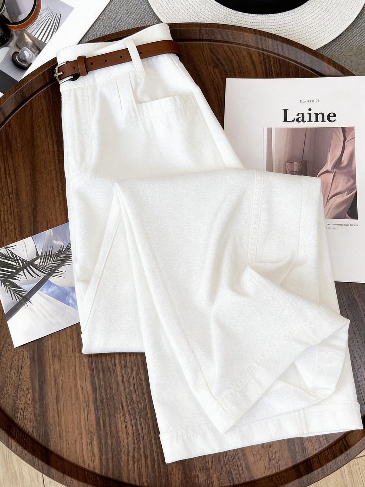 Quần culottes nữ ống rộng cạp cao dáng suông vải mỏng mùa hè — Khaki (không phân phối thắt lưng)