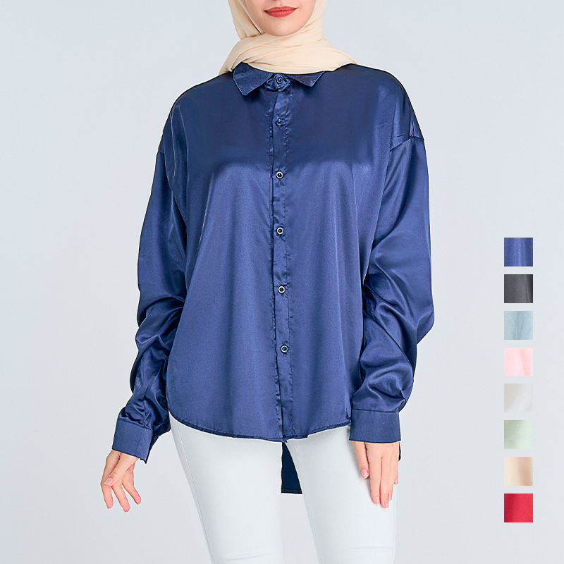 Cross-border New Satin Imitation Silk Top Long-sleeved Satin Shirt Women's Elegant Commuter Basic Shirt Blouse