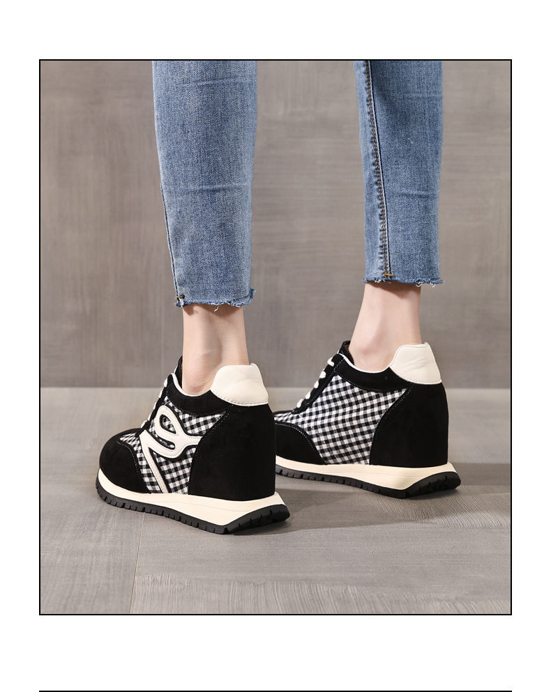 Giày sneaker nữ đế dày tăng chiều cao, phong cách thể thao giải trí — màu đen chi tiết 16