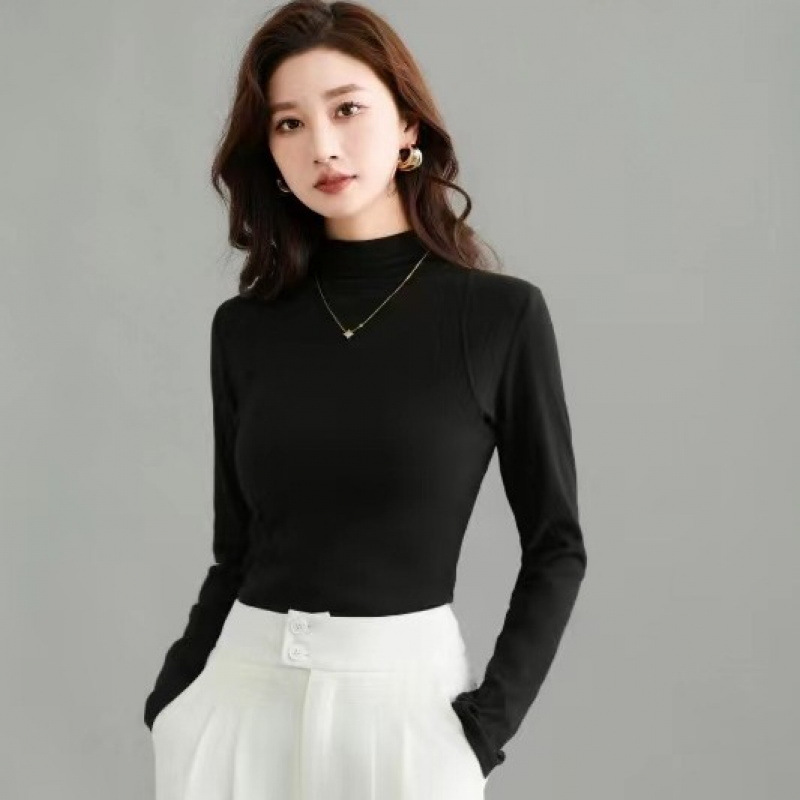 秋冬季椰椰衣打底衫女内搭半圆领上衣长袖T恤纯色修身日韩休闲