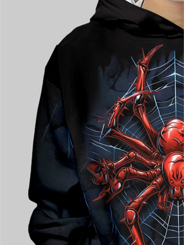Boys' Fashion Spider 3D Print Casual Hooded Sweatshirt for Spring and Autumn, Boys' Outdoor Hooded Sweatshirt