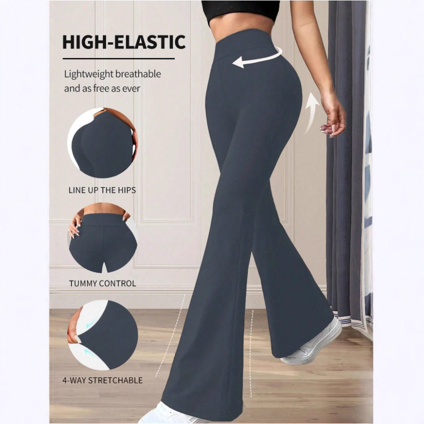 High-Waisted Yoga Pants For Women – Stretchy Flared Leggings, Seamless Workout & Lounge Pants (Black/Grey/Caramel)_ecoleips.com