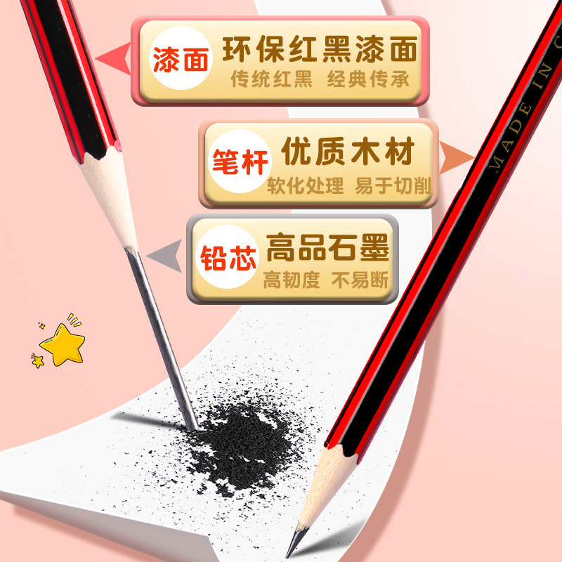 HB鉛筆原木クラシックタイプ消しゴム付き赤棒鉛筆小学生専用無毒六角棒鉛筆卸売り|undefined