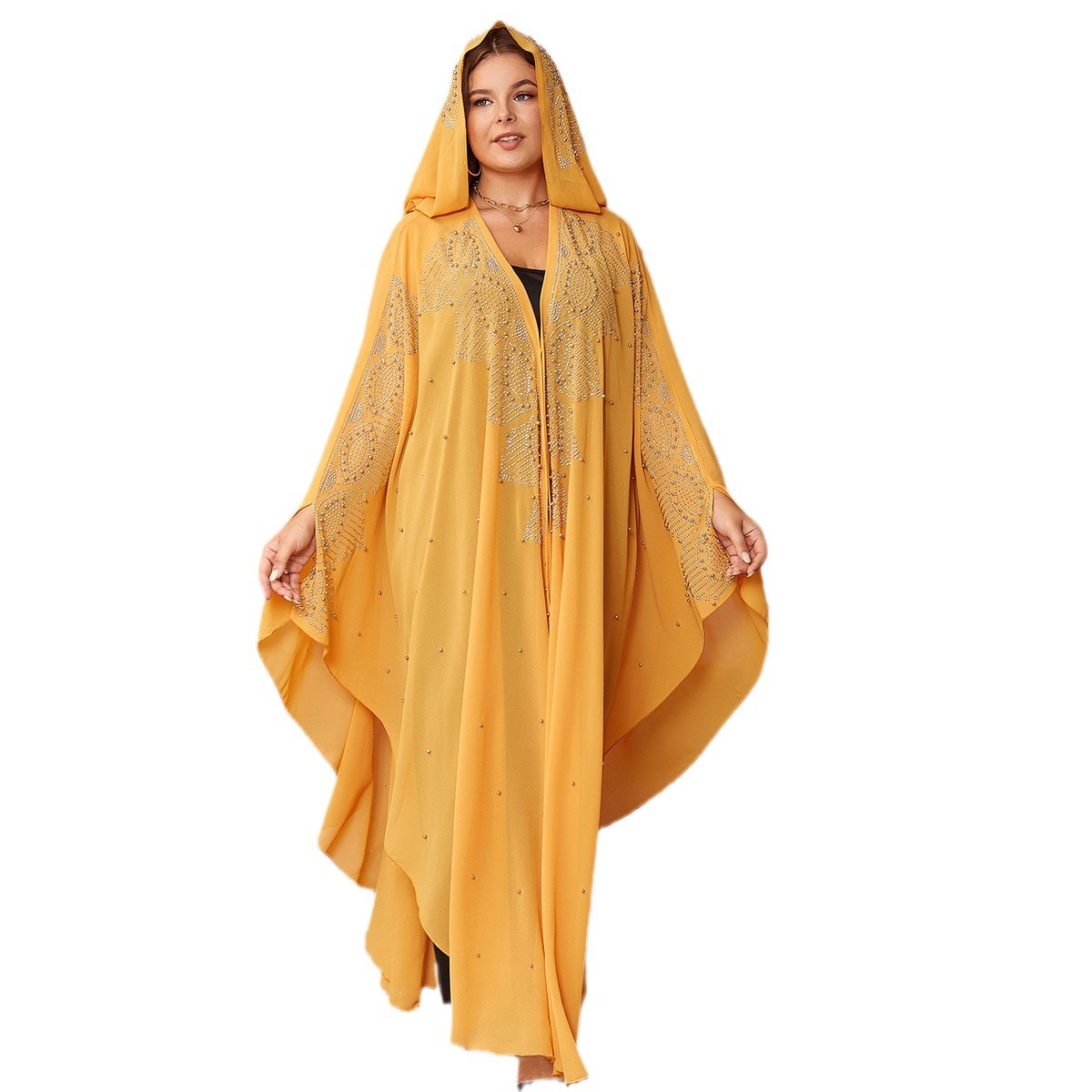 Cross-border Plus-size With Rhinestones And Beads, Middle Eastern Bat-sleeve Robe, Arabic Women's Clothing_ecoleips.com