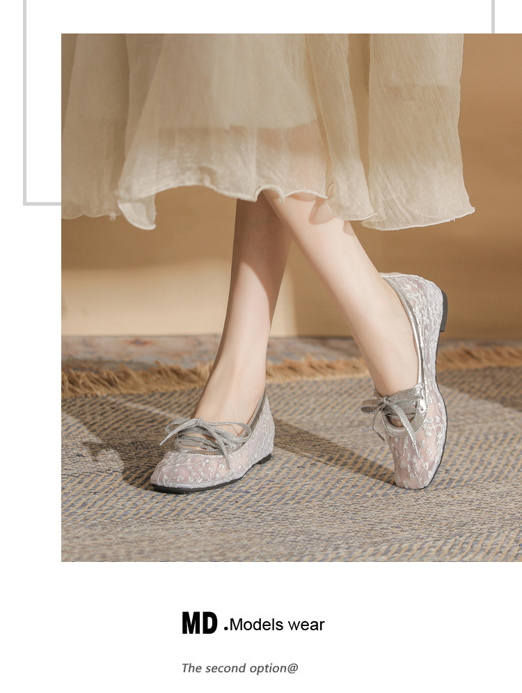 Sandal cao gót nữ ren lưới hở mũi phong cách Pháp — Champagne màu chi tiết 12
