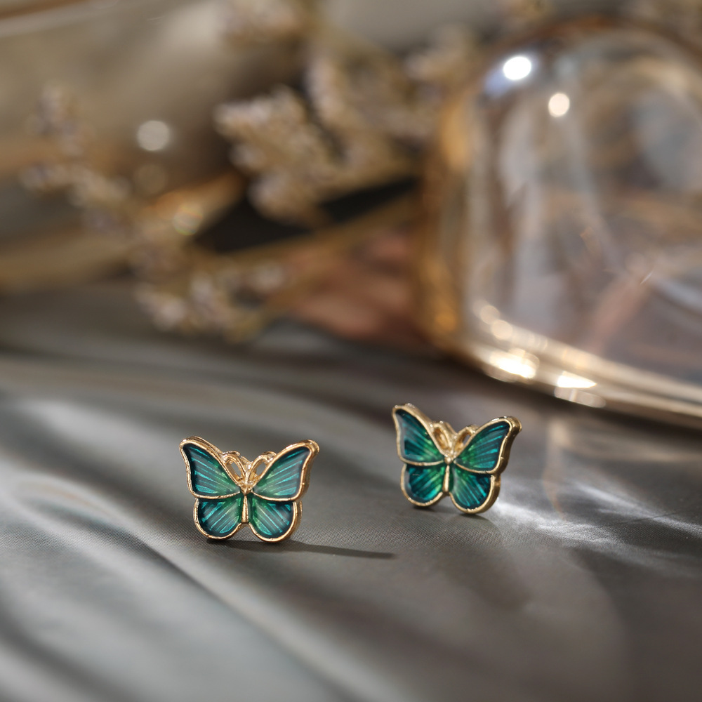 new dark green butterfly creative simple retro butterfly earrings