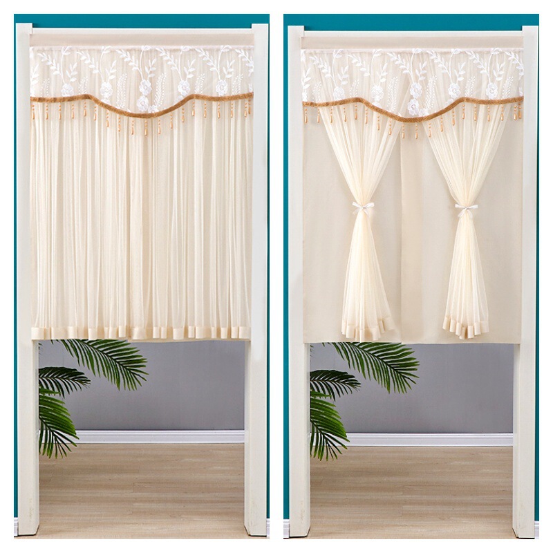 New Door Curtain for Home Use, Half Curtain with No-Drill Magic Tape, Telescopic Rod Partition Curtain for Kitchen and Bathroom, Half-Length Short Hanging Curtain