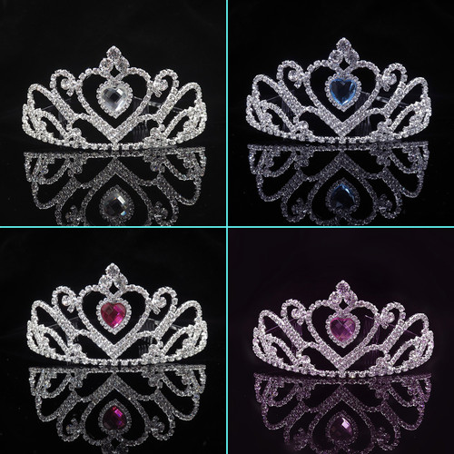 New peach heart colorful love crown bridal jewelry claw chain rhinestone tiara accessories performance wedding dress