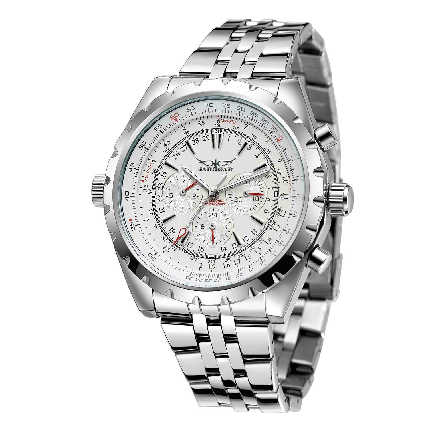 JAG6905M4S1 nuevo mecánico automático de seis pines correa de acero de moda reloj personalizado a prueba de agua de los hombres