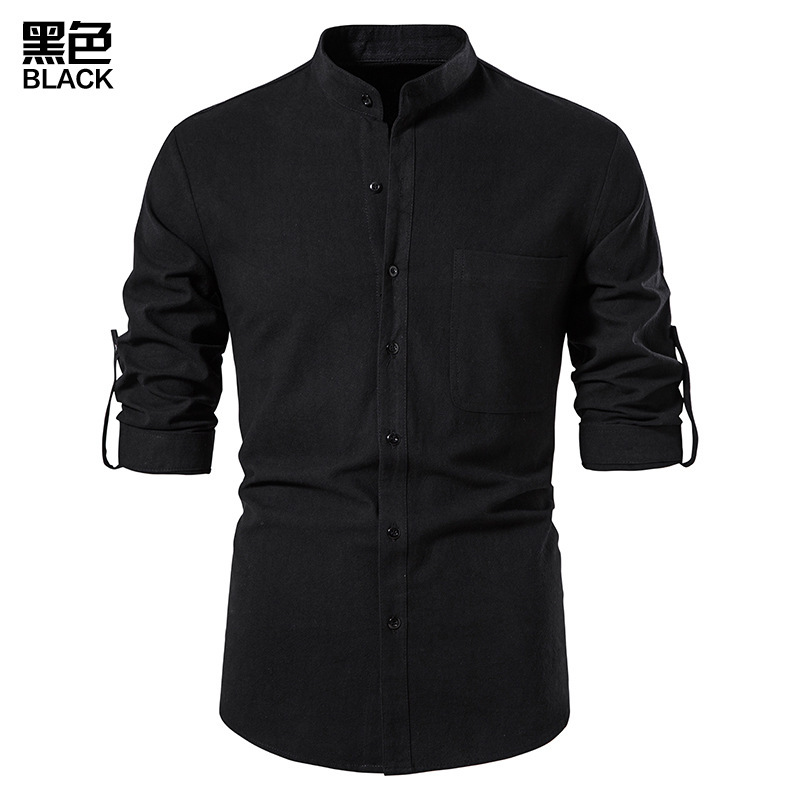 2022 Comercio exterior nuevo tamaño europeo hombres de manga larga camisa de lino botón playa yoga casual Camisa de verano A276