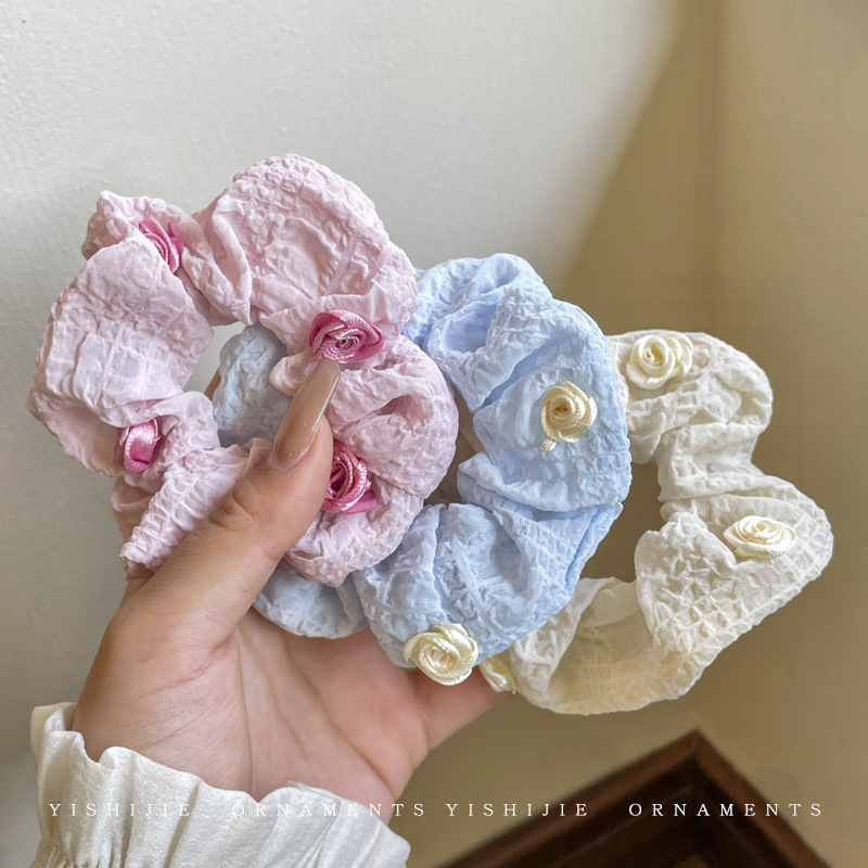 Color crema intestino grueso banda de pelo al por mayor corbata de pelo femenino banda de goma Cola de Caballo cuerda de pelo estilo japonés bola fresca cuerda de pelo