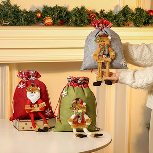 Christmas linen gift bag long legs Santa Claus doll apple bag gift bag party atmosphere Christmas supplies
