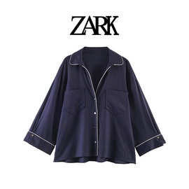 ZARK 欧美新款时尚撞色饰边混纺衬衫 跨境外贸女装批发 2820813