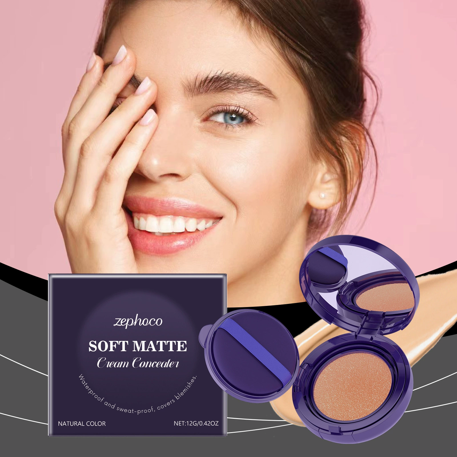 Zephoco Hydrating Concealer Cushion Увлажняющий и стойкий макияж маскирует недостатки кожи, создавая естественный макияж телесного цвета.