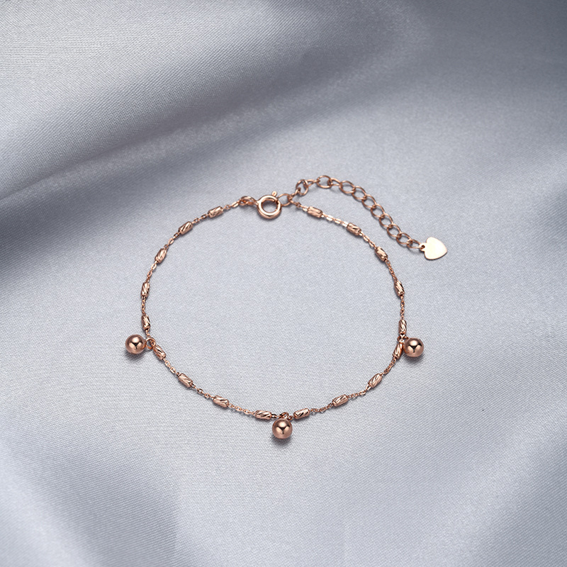 S925 cuentas redondas de plata esterlina pulsera de oro rosa personalidad femenina estilo coreano pulsera de cadena de cilindro a rayas pulsera joyería