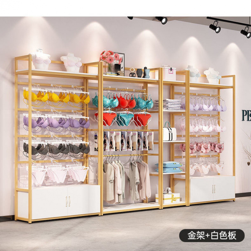 内衣架展示架文胸内裤货架金色服装店挂衣架陈列架落地式展示柜