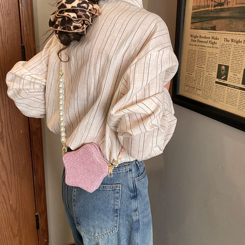 Estrella de cinco puntas estilo extranjero, bolsos de hombro para hombres y mujeres, bolsos de moda, mini bolsos de perlas coreanos, bolsos para niños
