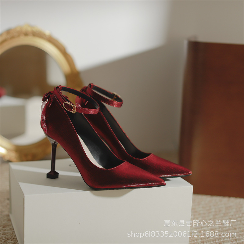 2022新款法式婚鞋女细跟猫跟A猫-9 高跟鞋中式婚礼鞋大小码30-43