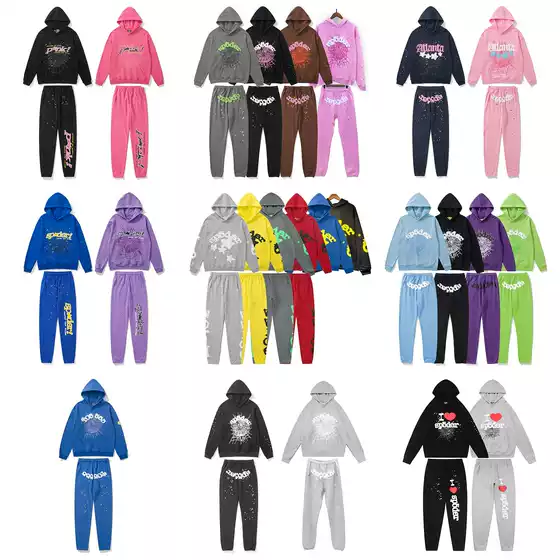European and American Export Cross-Border Autumn and Winter New Sp5 Spider Web European and American Hip-Hop Singer Same Style Printed 555 Hooded Sweatshirt