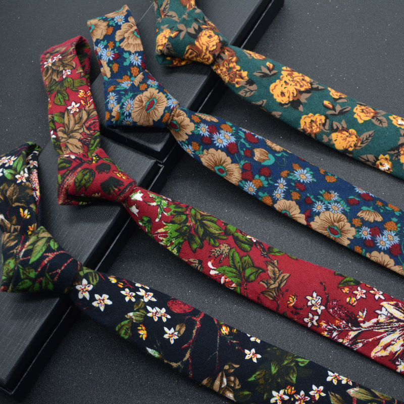 6CM小领带女韩版英伦棉布休闲手打款复古碎花装饰窄版潮男士学生|ms