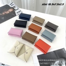 真皮卡包女士对折卡夹H家EP掌纹按扣高端跨境卡片包零钱包硬币包