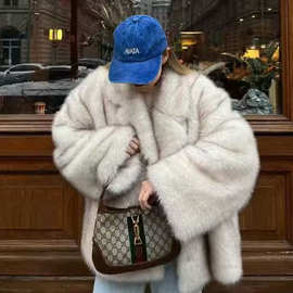 跨境欧美女装ZA秋冬新款优雅气质蓬松染尖翻领毛毛皮草外套