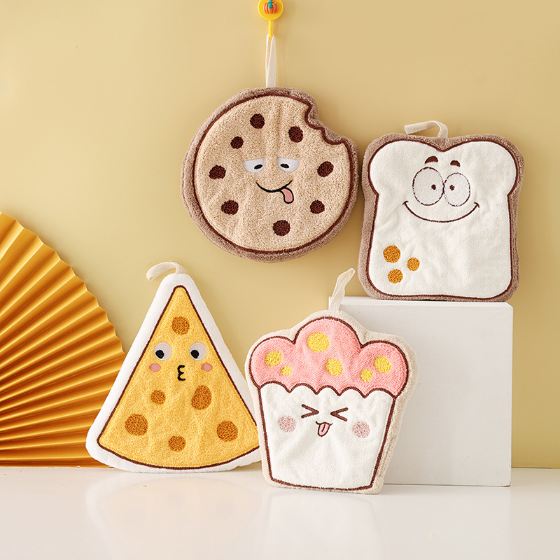 Korean-style Cute Cartoon Hand Wipe Hanging Kitchen Hand Wipe Quick-drying Rag Three-layer Thickened Coral Fleece Towel Handkerchief