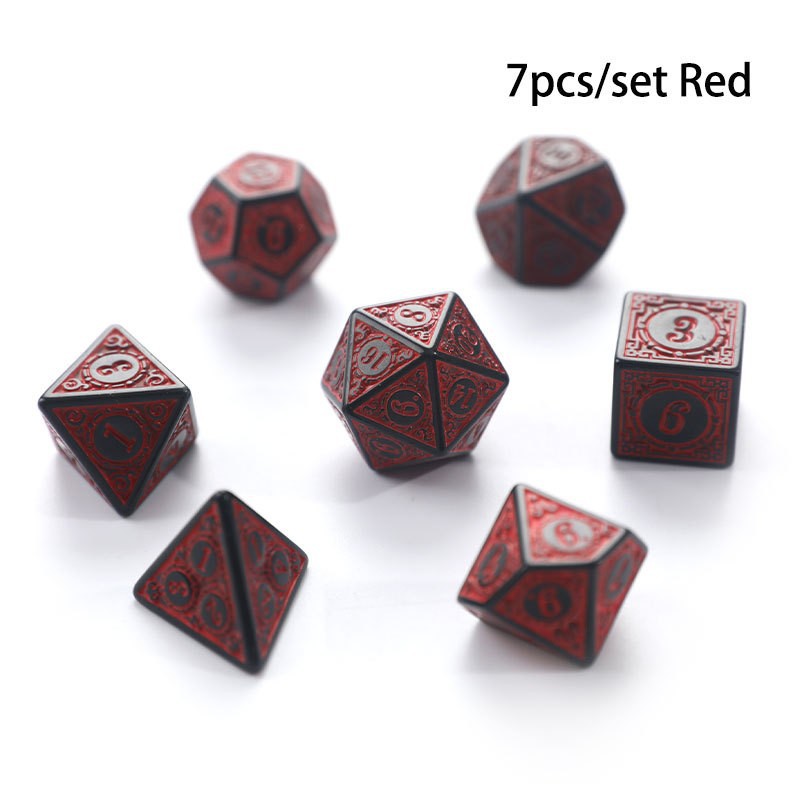 Cross-Border 7-Piece Set of Polyhedral Dice with 7 Different Engraved Patterns, in Stock