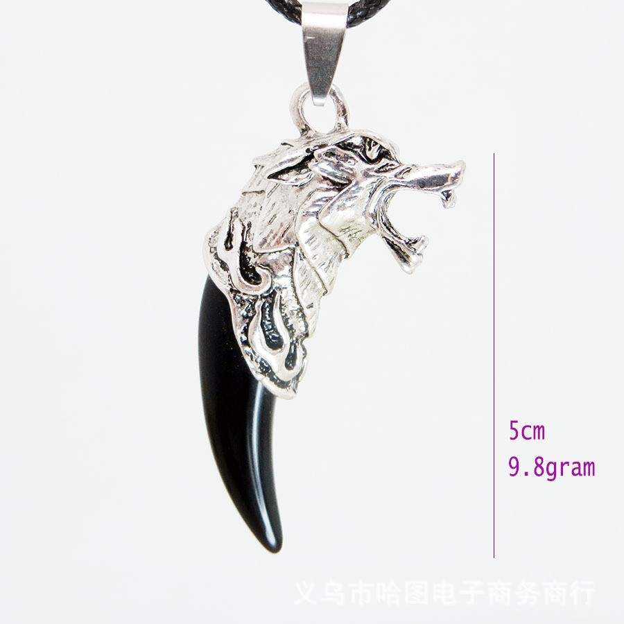 Cross-Border Foreign Trade Men's Necklace Dropshipping, Aliexpress Hot-Selling Black Wolf Tooth Wolf Head Fashion Chain Jewelry