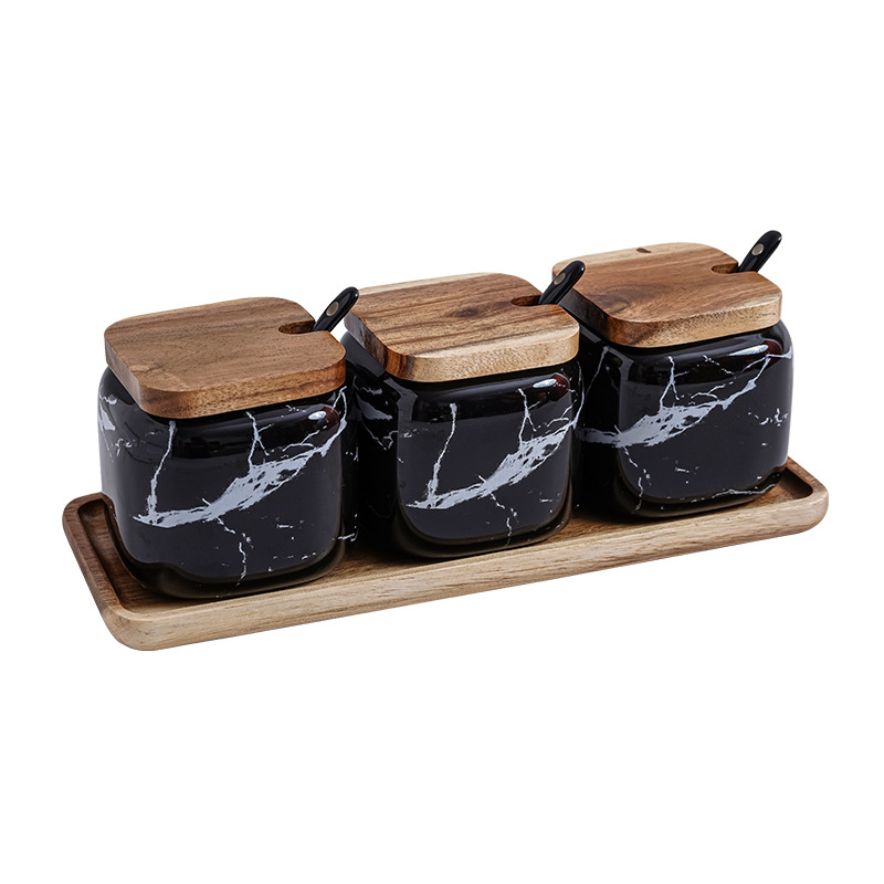 Al2505 -Black Мраморный набор Санлиан Черный Мраморный Гарк с ложкой и деревянной ловушкой