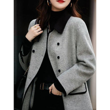 T 35728 Color Block Lapel Woolen Coat ײɫ����ë�ش���