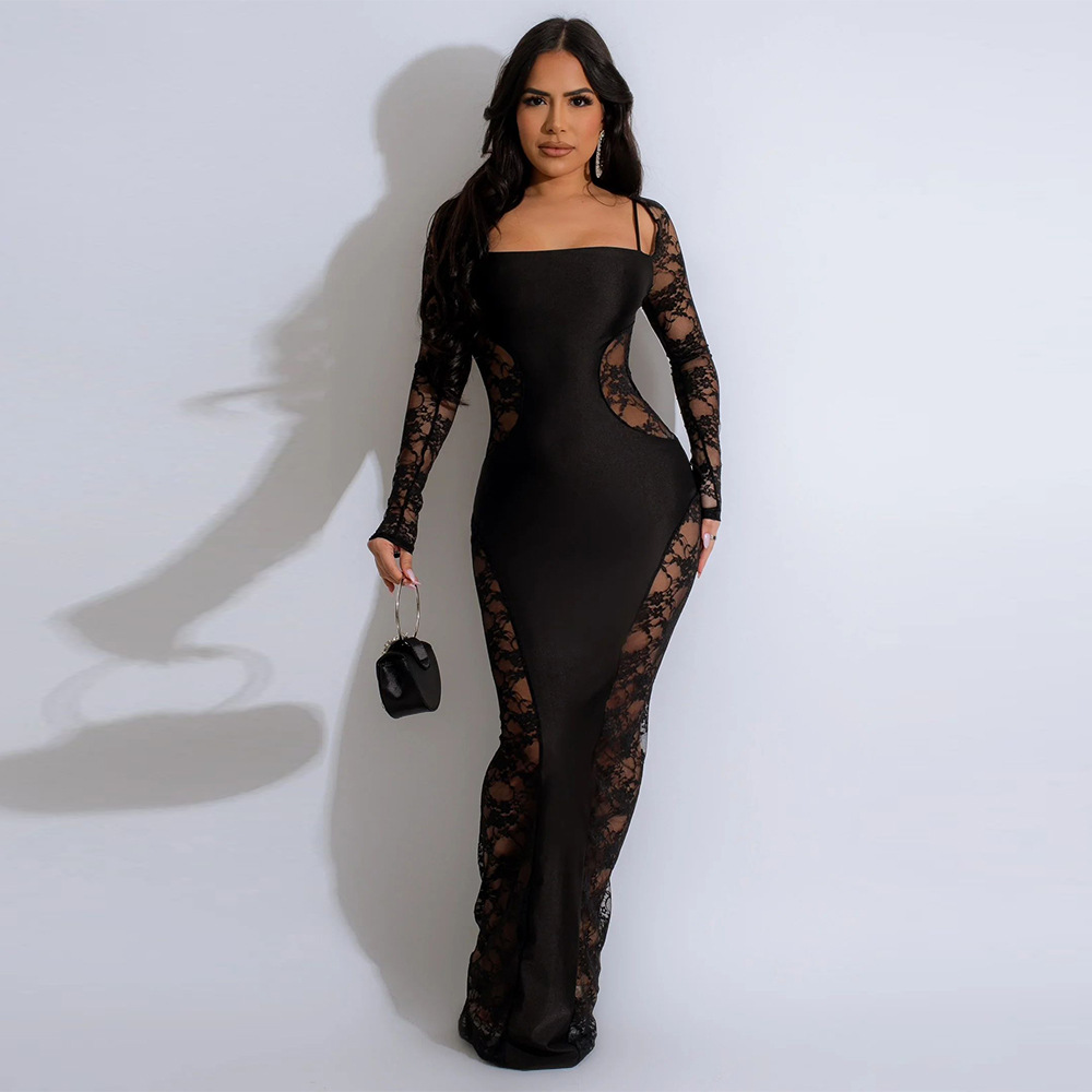 Elegant Women's Lace Splicing Evening Dress For Special Occasions_voghion.com