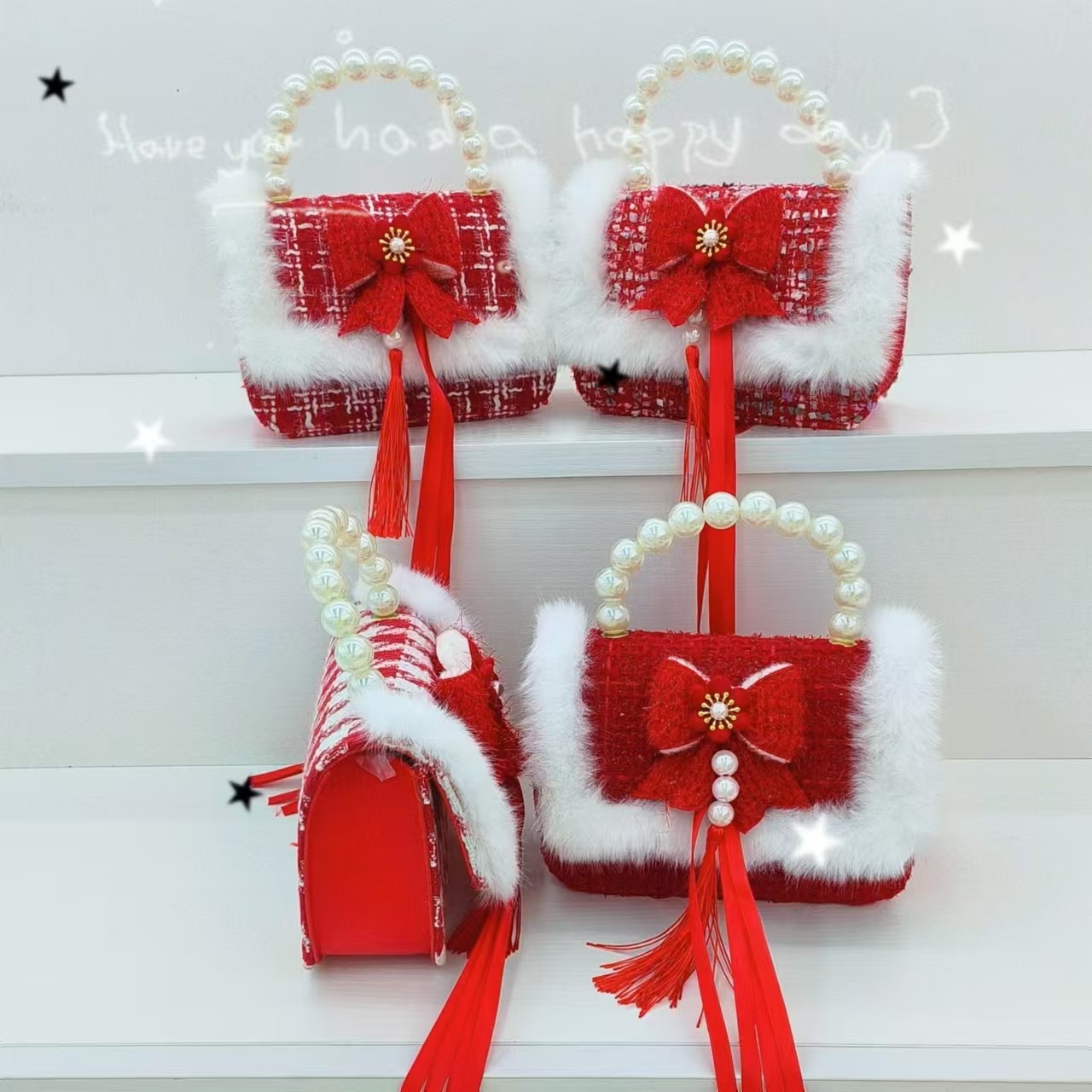 Bolso de Año Nuevo para niños bolso de hombro de moda cadena pequeña fragancia estilo de Año Nuevo dinero rojo bolso de mano bolso de regalio cuentas