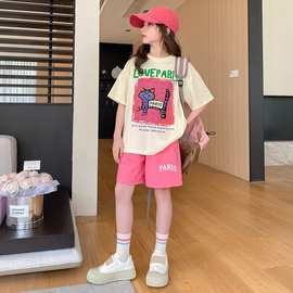 女童夏季短袖套装2026新款女大童夏装韩版T恤短裤儿童运动两件套